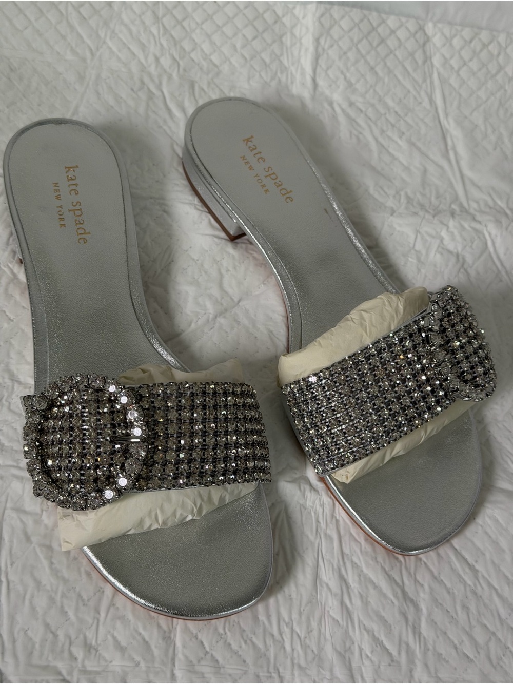 kate spade Silver Crystal Buckle Slide Sandals - Picture 5 of 5